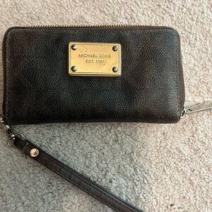 Michael Kors Dark Brown Wristlet with Gold Accents